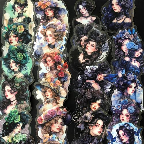 Vintage Girl Scrapbooking Sticker Zubehör 80pcs Self-Adhesive Scrapbook Stickers Decorative Stickers for DIY Scrapbook Accessories Diary Bullet Journaling Laptops etc.(Mystery Series)