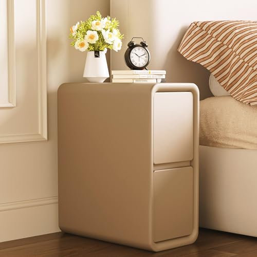 GSKDBCC Nachttisch aus Holz mit Schublade, Nachttisch mit Mikrofaser-Leder-Finish, modischer Nachttisch für Schlafzimmer, Khaki Chaser of Light