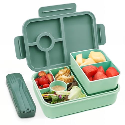 Bugucat Brotdose Kinder mit Fächern 1300ML,Lunchbox Kinder Auslaufsicher mit 5 Fächern,Bento Box Lunchbox mit Fächern für Erwachsene,Vesperdose Frühstücksbox für Mädchen & Jungen Dunkelgrün