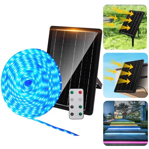 Aigostar RGB Tira LED Solar 100W con Control Remoto,Luces LED Habitación/Exterior 10M 1000LM,Tira LED Solar Exterior Impermeable IP65,Luces de Para Jardín,Patio,Camino,Fiesta,Escalera