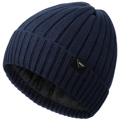 Wmcaps Wintermütze Herren, Beanie Herren mit verdicktem Fleece Futter, Unisex Klassische Mütze mit Bündchen Elastische und weiche Wollmütze Herzerwärmendes Geschenke für Männer Frauen, Marineblau