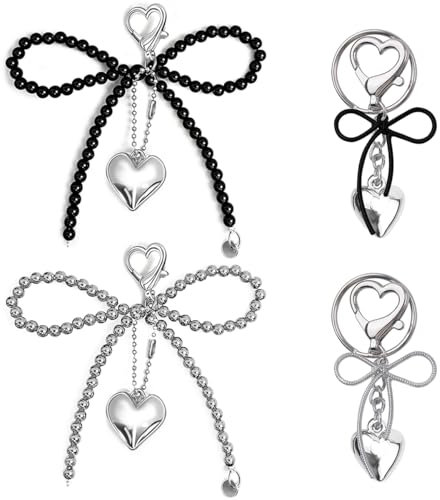 Asaisimg Niedlicher Schlüsselanhänger, ästhetisches Y2K-Zubehör, Herz-Schleife, Kawaii-Schlüsselanhänger für Handy, Charm, Schlüssel, Taschen, Frauen, Mädchen, Geschenke, 4 Stück, multi, General