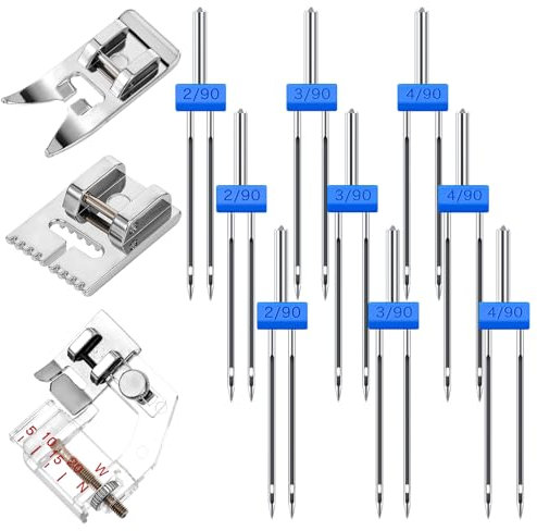 9 Stück Zwillingsnadel Jersey mit 3 Faltenfuß Zwillingsnadel 3 Größen 2,0/90, 3,0/90, 4,0/90 Nähmaschinen Zubehör