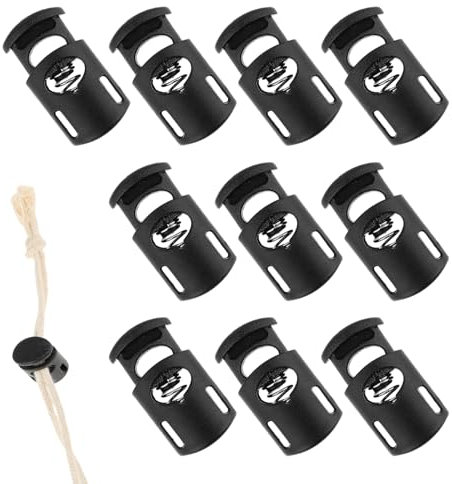 Apausvcm 10PCS Toggles for Drawstrings, Plastic Cord Lock Black Single Hole Spring Toggle Stopper Cord Stops Fastener for Drawstring Rope Paracord Bags Clothing Bungee Swim Goggles