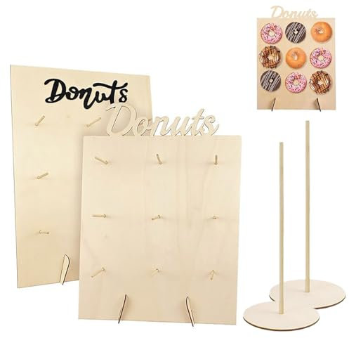 FEADBYT Donut Wand, 2 Stücke Holz Donut Wand mit 2 Stücke Holz Donut Tower Ständer, Donut Wand Hochzeit, Donuts Ständer, Donut Dekoration, Für Hochzeit, Geburtstagsfeier, Süßigkeitenwagen, Party