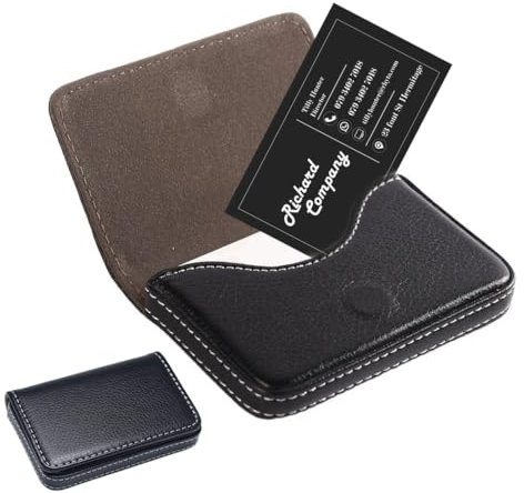 COYUN porta biglietti da visita, Porta biglietti da visita Professionale in pelle PU, Porta Biglietti da Credito in Acciaio Inox con fibbia magnetica per Uomini e Donne (Nero)