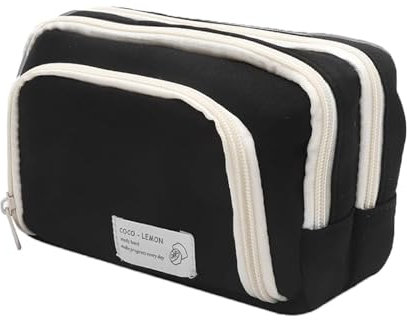 VIDSTW Federmappe mit 3 Fächer Pencil Case mit Große Kapazität Federmäppchen Wasserdicht Minimalistisch Federtasche für Mädchen Jungen Mäppchen für Bleistift Stift Lineal Zirkel (Schwarz)