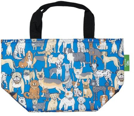 ECO CHIC Lightweight Foldable Insulated Lunch Bag Water Resistant Cooler Bag (Dogs Blue)