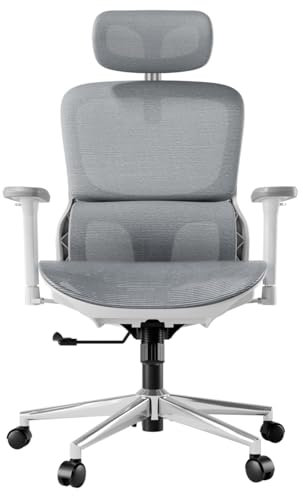 Hbada P2 Air Ergonomischer Bürostuhl, Bürostuhl mit 3D-Lendenwirbelstütze, Großer und Hoher Mesh-Stuhl mit 3D-Armlehnen, Kopfstütze & Komfortablem Sitz, Home-Office-Schreibtischstuhl, Weiß