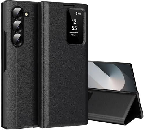 Étui de protection intelligent pour Samsung Z Fold 6 Smart View, portefeuille pour smartphone Samsung Galaxy Z Fold 6 - Clear View - Rabat miroir - Compartiment pour cartes - Fenêtre de visualisation