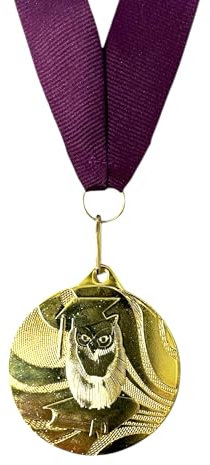 eberin Edle Eulen-Medaille – Die perfekte Auszeichnung für kluge Köpfe Gold Medaille Ø 50mm mit Band Schulabschluss Studium Lehrer-Ehrung Medaille personalisierbar (OHNE Gravur)