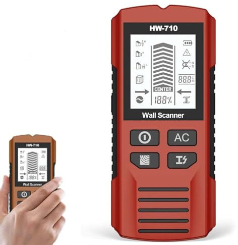 Multifunktionaler Handheld Metall und Wand Detektor, Leitungssucher Ortungsgerät, 5 in 1 Wandscanner-Detektor Multifunktionaler Bolzendetektor mit LCD Anzeige für Holz, Kabel Metall (Rot)