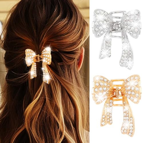 Reaky Pince à cheveux en strass avec nœud doré - Accessoires pour cheveux pour femme