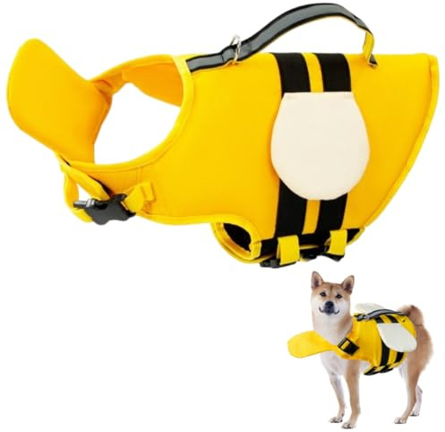 Little Bean Giubbotto di salvataggio per cani, regolabile, di sicurezza, con galleggiabilità superiore e maniglia di salvataggio, per cani di taglia piccola, media e grande (ape gialla, M)