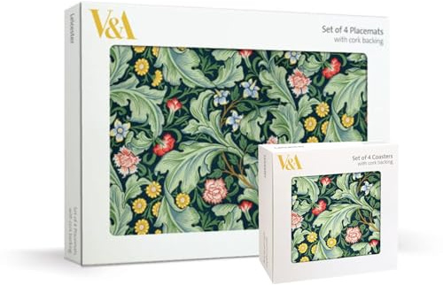 Museums & Galleries Cork Backed Placemats and Coasters Set of 4 - 'Leicester' Wallpaper Design - V&A Statement Table Mats for the Home
