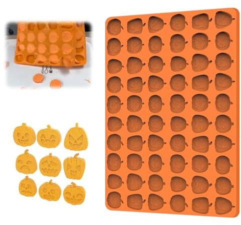 Halloween Kürbis Silikonform, 60 Gitter Formwerkzeug für Halloween Kekse Backen und DIY Schokolade Herstellen, 9 Verschiedene Kürbis-Emoticons, für Halloween Süßigkeiten Gegenseitiges Schenken Gifts