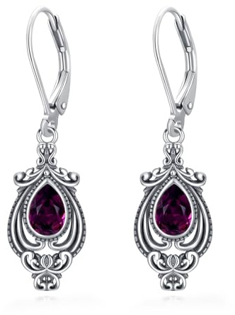 Vintage Tropfenohrringe 925 Sterling Silber Amethyst Violett Kristall Ohrringe Leverback Ohrschmuck Filigran Retro Schmuck Geburtstagsgeschenk für Damen