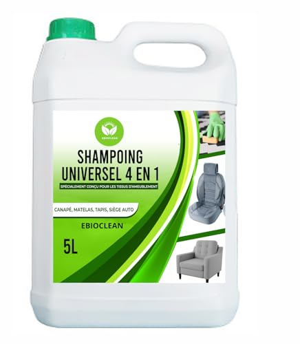 EBIOCLEAN NETTOYANT, ANTI ODEUR spécialement conçu pour tous les tissus d'ameublement (tapis, moquette, canapé, matelas, siège-auto) pour SHAMPOUINEUSE, ASPIRATEUR À EAU concentré et contenu dans 5L