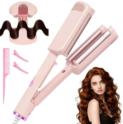 LOPHE Welleneisen Für Haare, 32mm Beach Waves Lockenstab 4 Temperatureinstellungen, Welleneisen Kreppeisen für die Haare, Wellenstab für Lange Kurze Haare, Alle Haartypen, Rosa
