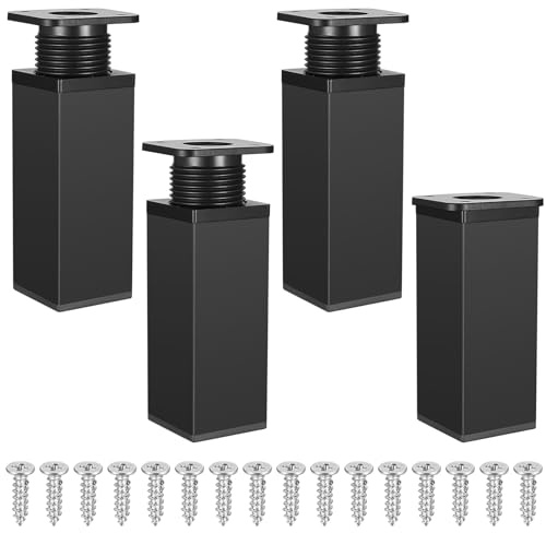 Gaomoeny 4 STK Möbelfüße höhenverstellbar eckig, Schrankfüsse, Schrankbeine, Tischbeine, Möbelbeine, Tischfuß Aluminiumlegierung für DIY Möbel(8CM Schwarz)