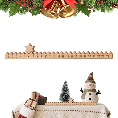 Adventskalender Leiste Holz Stern, 45cm Weihnachtskalender Holz Countdown, 24 Weihnachts Countdown Weihnachtsdeko Holzs, Adventskalender Weihnachts, Kalender Weihnachten Deko