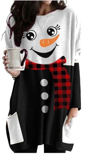 Minetom Langarmshirt Damen V-Ausschnitt Druck Lose Langarm Oberteile Oversize Lang Sweatshirt Tops Asymmetrisch Saum Jumper Pullover Mit Taschen