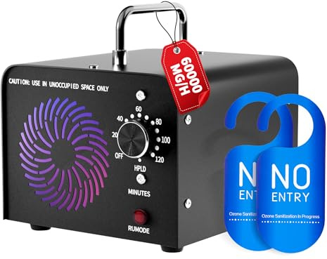 Ozongenerator 60000mg/H Ozon Luftreiniger Ozongerät O3 Geruchsneutralisierer Ozone Generator bis zu 400㎡ O3 Ozonisator mit 120-Min-Timer Ozonisator Industrieller für Auto Wohnung Rauch Haustiere