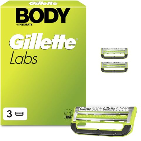 Gillette Labs Body & Intimate Rasierklingen, 3 Original Ersatzklinge, Grün | für Intimrasierer Mann, 2 Klingen für Schutz Gegen Eingewachsene Haare Und Irritationen, Langanhaltender Gleitstreifen