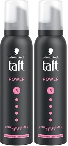 Schwarzkopf Taft Schaumfestiger Power Cashmere (150ml), Haltegrad 5, Haarschaum für trockenes und strapaziertes Haar, Haarmousse mit kaschmirartiger Geschmeidigkeit, vegane Formel* (Packung mit 2)