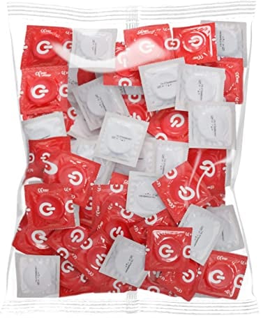 ON) Kondome Erdbeere I 54 mm Breite I 100 Stück Packung I Kondome rot & fruity I mit Silikon Gleitgel I dünne 0,07 mm Wandstärke I Kondome vegan I Condoms for men