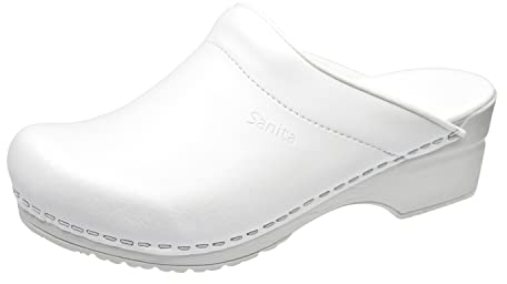 Sanita | Sonja PU offener Clog | Original handgemacht | Flexible Leder-Clogs für Damen | Anatomisch geformtes Fußbett mit weichem Schaum | Weiss | 36 EU
