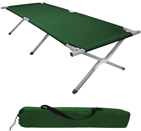 BB Sport Lit de Camp Pliable 190 x 64 x 41 cm Stable 180 kg Résistant Militaire Portable Confortable Camping Voyage Acier Tubulaire 600D Tissu Oxford Sac de Transport, Couleur:Vert