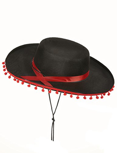 DEGUISE TOI - Chapeau Espagnol Noir et Rouge - Taille Unique - Noir - Accessoires pour déguisement - - - Carnaval