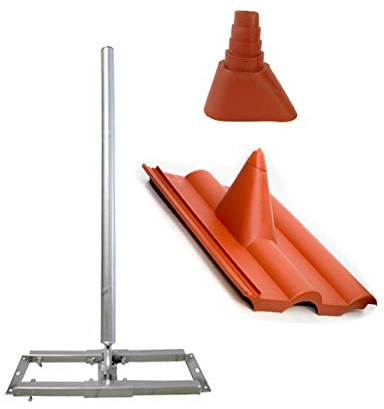 SkyRevolt Aufsparrenhalter Set 1 Meter Mast Stahl Dach-Sparren-Halterung für SAT-Antenne Frankfurter Pfanne Dachabdeckung Manschette rot