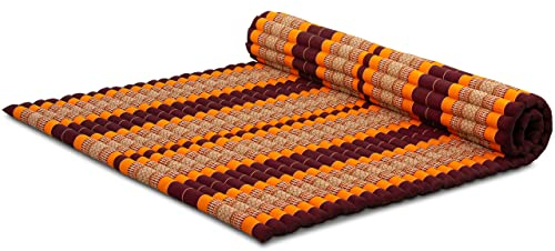 livasia Rollmatte XXL breit Doppelbett - 200x145x4,5cm - Gästebett Gästematratze 2 Personen mit Muster, Reisebett für Kofferraum und outdoor, Thaimatte Kapok Garten und Balkon (Orange)