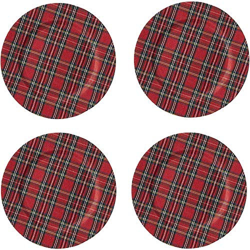 Mud Pie Deck The Halls Red Tartan Plaid Charger Plates, 13 Diameter, Set of 4