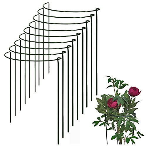 Bow Plant Supports for Peonies, Hydrangea, Roses, etc - Strong Metal Garden Supports - Interlinking to make rows, circles, cloverleaves, etc (Pack of 9 - Low (40cm high x 42cm wide))