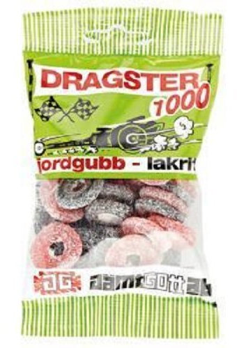 Dragster 1000 Lot de 50 sachets de 50 g – Original – Suédois – Réglisse – Fraises et salées – Bonbons – Bonbons – 50 g