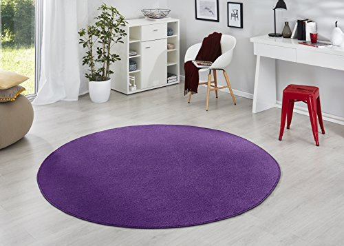 Hanse Home Teppich Fancy Rund – Wohnzimmerteppich einfarbig Modern Velours Teppich für Esszimmer, Wohnzimmer, Kinderzimmer, Flur, Schlafzimmer, Küche – Lila, Ø200cm