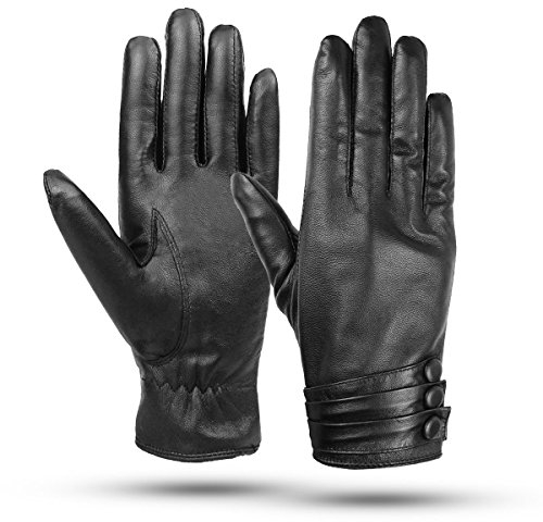Kordear Women Leather Gloves - Winter Warm Ladies Genuine Leather Mittens Soft Cashmere Lining Full Finger Winter TouchscreenGloves for Women Girls Texting Driving Gifts UK