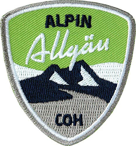 2 x Stick Abzeichen 55 x 60 mm grün/Allgäu Alpin, Allgäuer Alpen/Aufnäher für Outdoor Mode Sport/Aufbügler Sticker Flicken Applikation Wappen/Wandern Ski Snowboard Wintersport Winter Tour