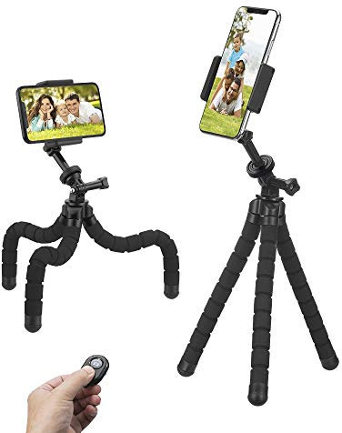 Phone Tripod, Flexible Tripod, Upgrade 4-Axis Angle Adjustment, Unique 360° Rotating Holder, Sturdy Octopus-Style Legs, and Wireless Remote Shutter for iPhone, Android Phone, DSLR Camera, and GoPro.