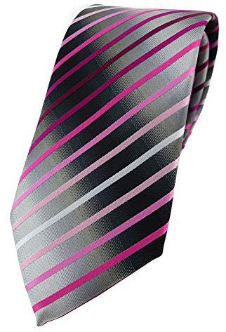 TigerTie Designer Krawatte in rosa magenta pink weiss silbergrau schwarz gestreift