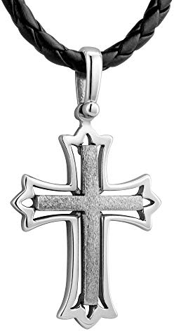 STERLL Herren Lederkette Mit Silbernem Kreuzanhänger Für Stilvolle Auftritte