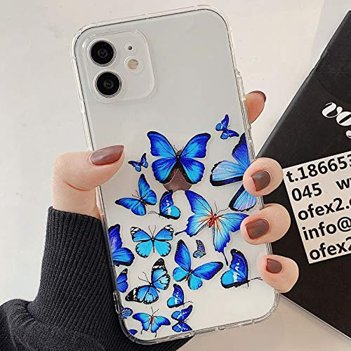 Tybiky Cover per iPhone 12 Pro Max Cover Case Creativo Farfalla Cuscino Aria Protettiva in Silicone Airbag Bumper Chic Bling Antigraffio Cover per Apple iPhone 12 Pro Max, Molti Blu