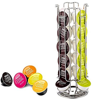 FIND A SPARE 24 Coffee Capsule Holder 360° Rotating Tower Coffee Pods Storage Rack Stand Suitable for Dolce Gusto Coffee Capsules – Non-Slip Surface – Sleek Black Finish