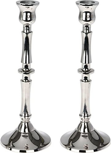 Set of 2 Silver Candlesticks Metal Candle Holder Tapper/Dinner Candles 23cm