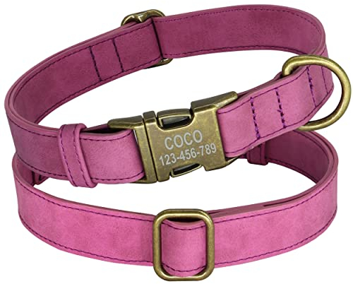PET ARTIST Leder Hundehalsband personalisiert,gerolltes Leder Hundehalsband mit Namensschild,verstellbare und weich gepolsterte Hundehalsbänder für mittlere,kleine,große Hunde,Lila,S