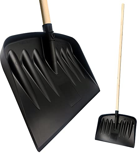 Snow Shovel Heavy Duty – 44cm Wide Snow Shovel Plastic Head, 120cm Long Wooden Handled Snow Pusher, Multipurpose Plastic Scooper, and Garden Debris, Clear