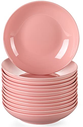 LOVECASA, Série Sweet, Assiette Creuse à Soupe en Porcelaine, 12 Pièces, 21 cm, 550 ML, Assiette Couleur Pure